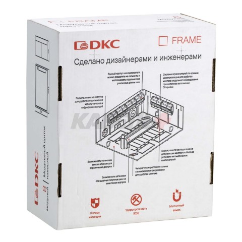 Щиток 8 мод настенный FRAME, белый, с тонированной дверцей, с 2 шинами PEN на 6 и 8 отв. DKC