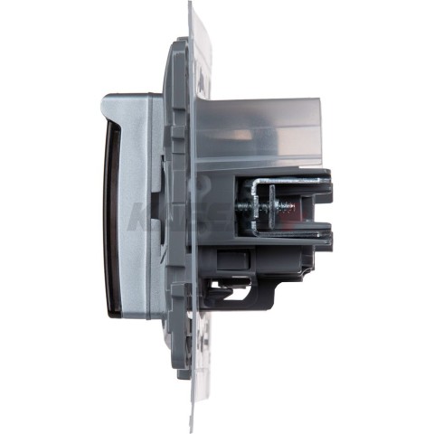 Etika - Розетка 2P+E нем. стд. с крышкой, со шторками IP44 (алюминий)