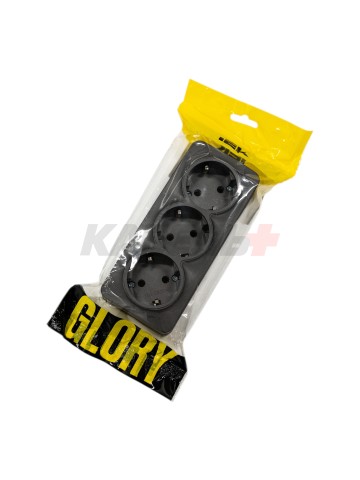 GLORY Розетка 3-местная для открытой установки с заземлением без защитных шторок 16А РС23-3-ХСм сталь матовый IEK