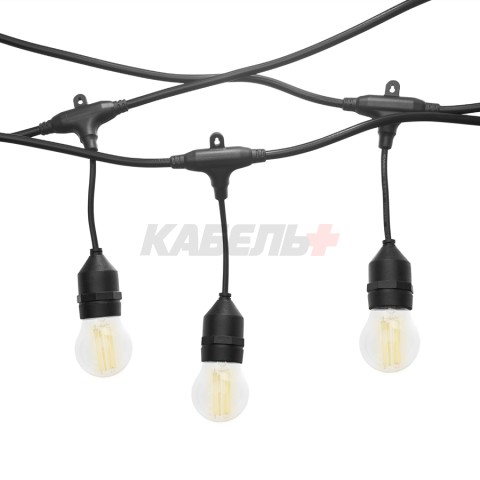 Гирлянда "Белт-лайт" Gen-Beltlight-W-10M-20E27-IP65 Black (Шаг 50см/8A/2*0,5mm2+3m шнур)