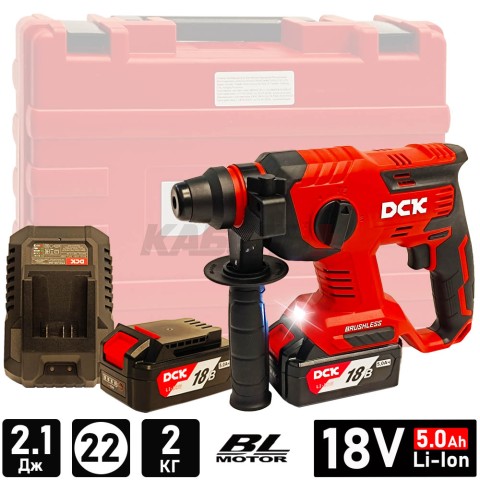 Перфоратор SDS-Plus аккумуляторный KDZC22 (18V * 2*5.0Ah / 2.1Дж / 22 мм / BL / Кейс), DCK