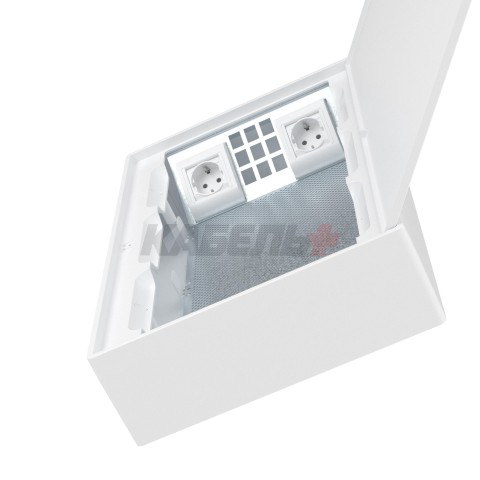 Щиток 36 мод настенный слаботочный FRAME, белый, с белой дверцей, с монтажной платой, 2 розетками (арт. 76482B) и установочной рамкой DKC