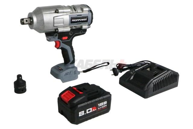Аккумуляторный гайковерт бесщеточный ударный ProfiPower T-2000N (Li-ion-1шт, 6.0Ач, 2000Нм, адаптер переходника, З/У, в кейсе)