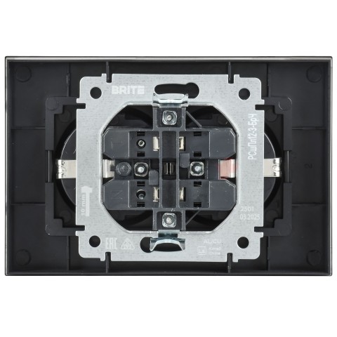 BRITE Розетка 2-местная с заземлением с защитными шторками плоская 16А в сборе РСшПл12-3-БрЧ черный IEK