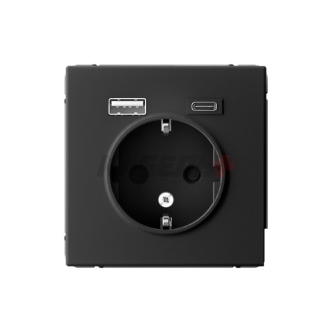 ARTGALLERY РОЗЕТКА 16А с 2 USB A+C, 5В/2,4А/3,0А, 2х5В/1,5А, механизм, КАРБОН