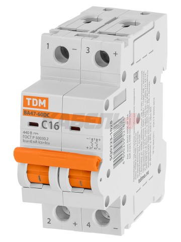 Автоматический выключатель ВА47-60DC 2P 16А 6кА х-ка С TDM
