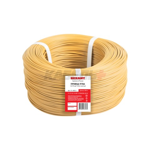Провод ПГВА 1х0,75мм², Cu, желтый, бухта 200м REXANT