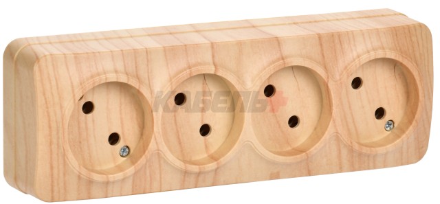 GLORY Розетка 4-местная для открытой установки без заземления без защитных шторок 10А РС24-2-ХС сосна IEK