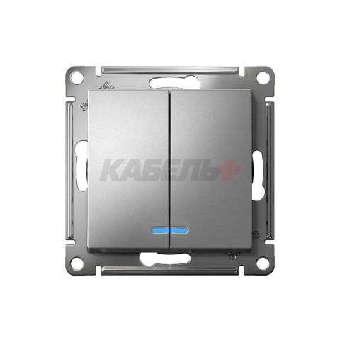 ATLASDESIGN 2-клавишный ВЫКЛЮЧАТЕЛЬ с подсветкой, сх.5а, 10АХ, мех., быстрозажим. клем., СТАЛЬ