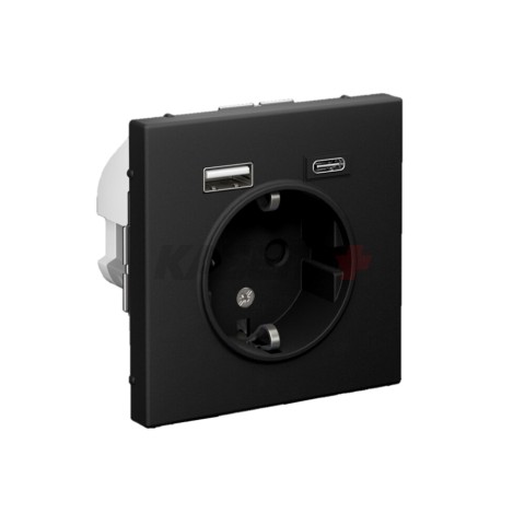 ARTGALLERY РОЗЕТКА 16А с 2 USB A+C, 5В/2,4А/3,0А, 2х5В/1,5А, механизм, КАРБОН