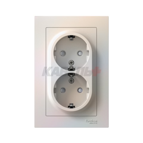 ATLASDESIGN РОЗЕТКА двойная с заземлением со шторками, 16А, в сборе, ЖЕМЧУГ