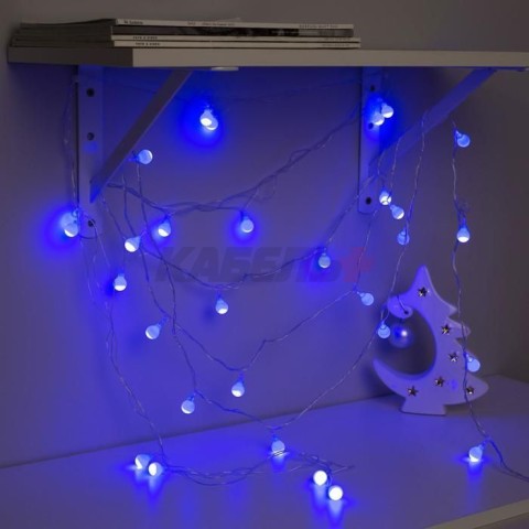 НИТЬ DCR. 5м, с насад. "Шарики Синие", IP20, Н.С. LED-30-220V, 8 режимов, СИНИЙ