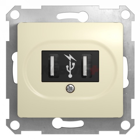 GLOSSA USB РОЗЕТКА A+A, 5В/2,1А, 2х5В/1,05А, механизм, БЕЖЕВЫЙ