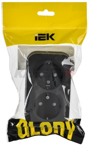 GLORY Розетка 2-местная для открытой установки с заземлением с защитными шторками 16А РСш22-3-ХЧм черный матовый IEK