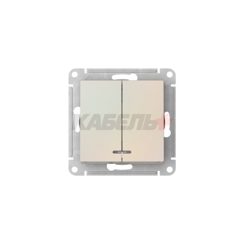 ATLASDESIGN 2-клавишный ВЫКЛЮЧАТЕЛЬ с подсветкой, сх.5а, 10АХ, мех., быстрозажим. клем., ЖЕМЧУГ
