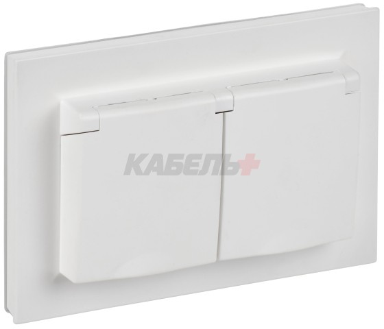 BRITE Розетка 2-местная с заземлением с защитными шторками и крышкой 16А в сборе IP44 РСбш12-3-44-БрАБ арктический белый IEK