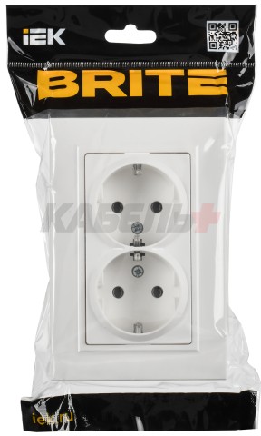BRITE Розетка 2-местная с заземлением без защитных шторок плоская 16А в сборе РСПл12-3-БрАБ арктический белый IEK