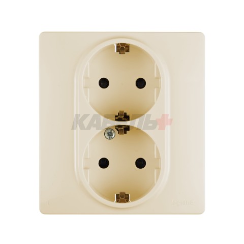 INSPIRIA Розетка 2-местная с заземлением с защитными шторками 16А безвинтовое крепление в сборе слоновая кость