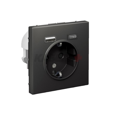 ARTGALLERY РОЗЕТКА 16А с 2 USB A+C, 5В/2,4А/3,0А, 2х5В/1,5А, механизм, БАЗАЛЬТ