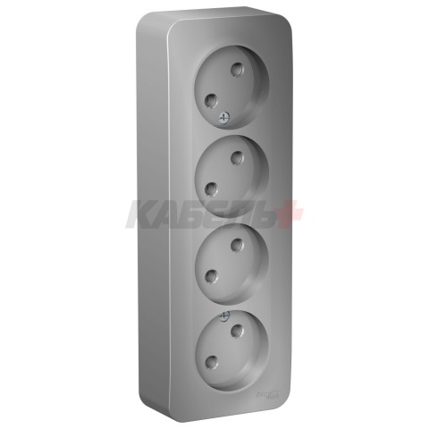 BLANCA О/У РОЗЕТКА 4-ая без заземления без шторок, ИЗОЛ.ПЛ., 16А, 250В, АЛЮМИНИЙ