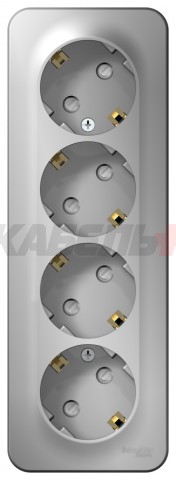 BLANCA О/У РОЗЕТКА 4-я с заземлением со шторками, ИЗОЛ.ПЛ., 16А, 250В, АЛЮМИНИЙ