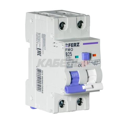 FMO-EL-1P+N 25A 30mA 6kA тип AC, х-ка B, 2M Дифавтомат