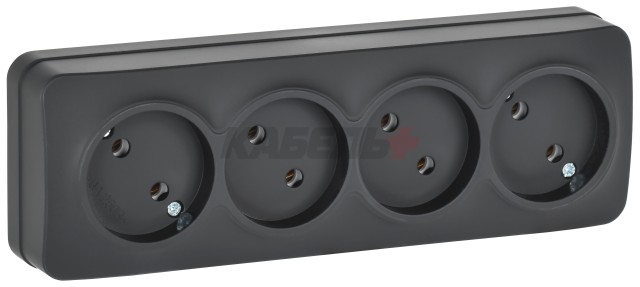GLORY Розетка 4-местная для открытой установки без заземления без защитных шторок 10А РС24-2-ХЧм черный матовый IEK