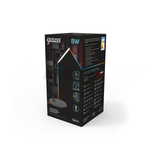 Светильник настольный Gauss Qplus модель GTL502 8W 500lm 3500-5500K 170-265V черный диммируемый LED 1/12
