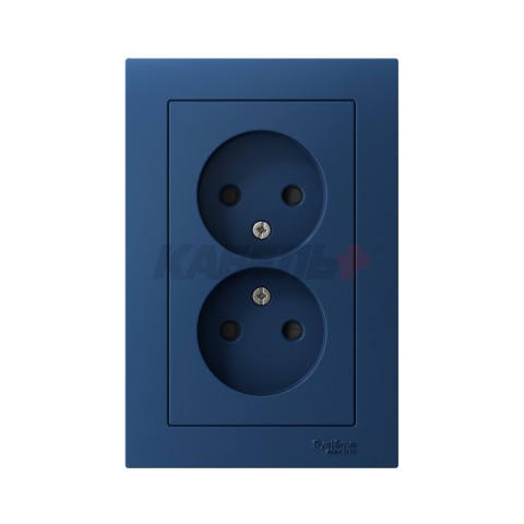 ATLASDESIGN РОЗЕТКА двойная без заземления со шторками, 16А, в сборе, АКВАМАРИН