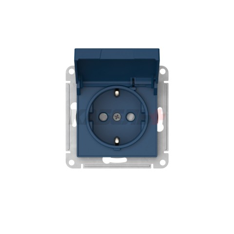 ATLASDESIGN РОЗЕТКА с заземлением со шторками с крышкой,16А,IP20, мех.,быстрозажим. клем., АКВАМАРИН