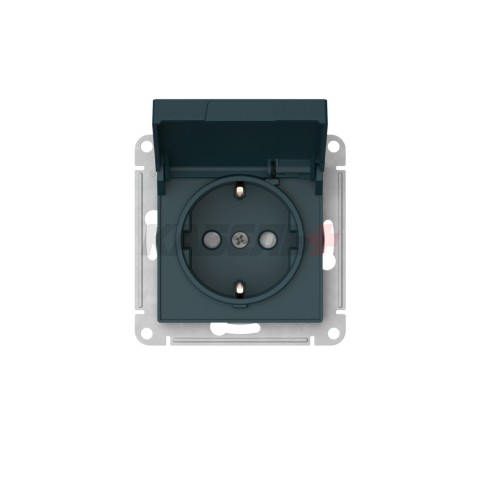 ATLASDESIGN РОЗЕТКА с заземлением со шторками с крышкой,16А,IP20, мех.,быстрозажим. клем., ИЗУМРУД
