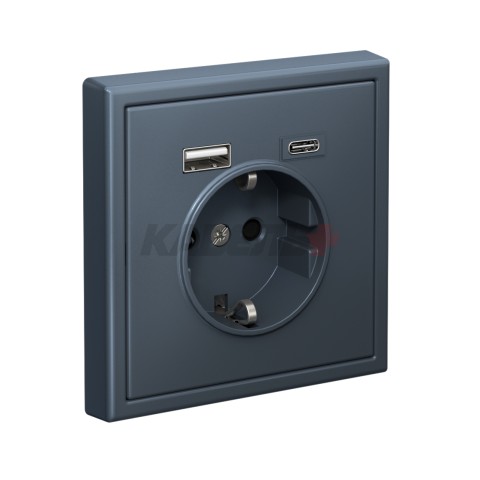 ARTGALLERY РОЗЕТКА 16А с 2 USB A+C, 5В/2,4А/3,0А, 2х5В/1,5А, механизм, ГРИФЕЛЬ