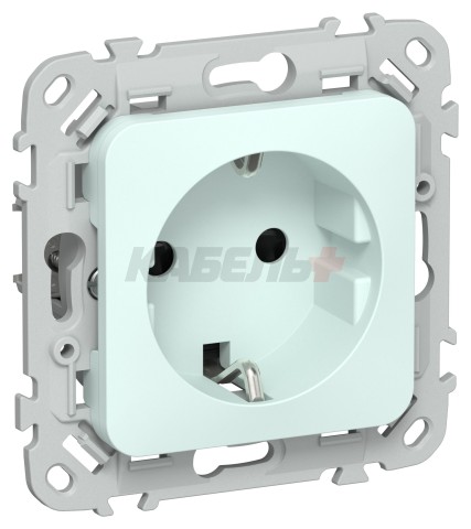 FLITE Розетка с заземлением с защитными шторками безвинтовое крепление 16А РСш11-1-ФлХЛ холодный лед IEK