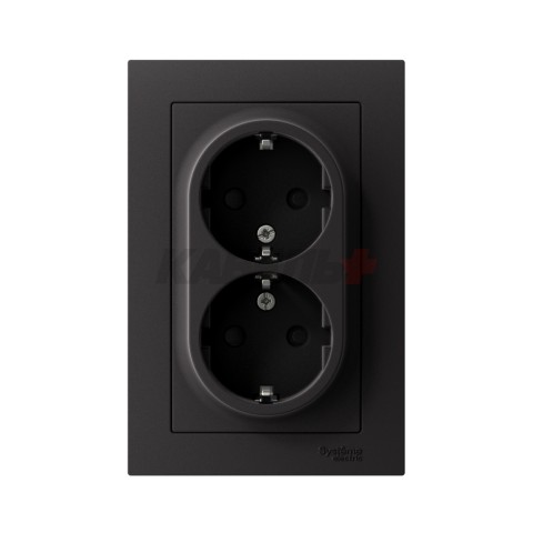 ATLASDESIGN РОЗЕТКА двойная с заземлением со шторками, 16А, в сборе, КАРБОН
