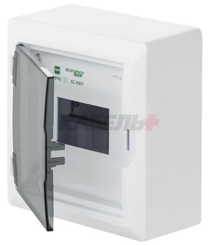 Щит навесной ECO BOX 1x6M, N/PE 2x 2x16+3x10mm2, дымчатая пласт. дверь, белый RAL9003, 198x192x96mm, IP40