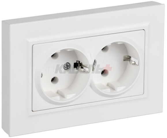 BRITE Розетка 2-местная с заземлением без защитных шторок плоская 16А в сборе РСПл12-3-БрАБ арктический белый IEK