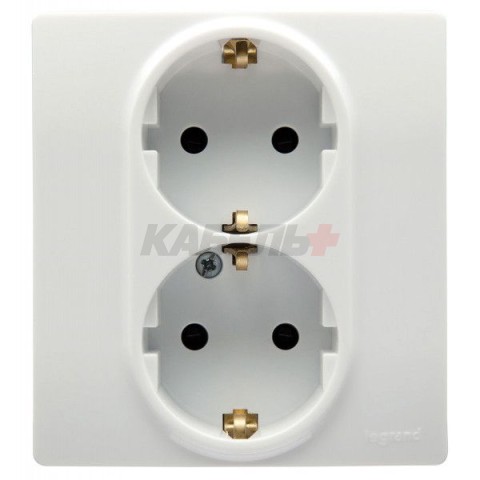 ETIKA Розетка 2местная с заземлением с защитными шторками 16А в сборе белый