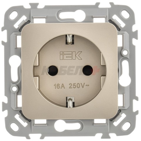 FLITE Розетка с заземлением с защитными шторками безвинтовое крепление 16А РСш11-1-ФлШ шампань IEK
