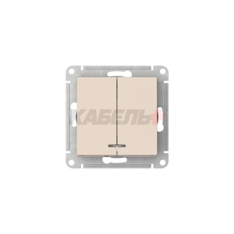 ATLASDESIGN 2-клавишный ВЫКЛЮЧАТЕЛЬ с подсветкой, сх.5а, 10АХ, мех., быстрозажим. клем., БЕЖЕВЫЙ
