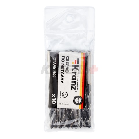 Сверло по металлу 4,0х75х43мм (HSS), DIN 338, 10 шт. в упаковке KRANZ