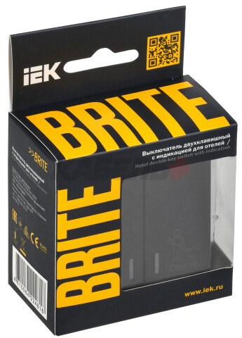 BRITE Выключатель 2-клавишный с индикацией для отелей 10А ВС10-2-9-БрЧ черный IEK