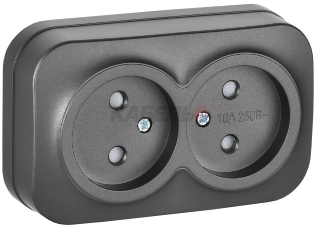 GLORY Розетка 2-местная для открытой установки без заземления с защитными шторками 10А РСш22-2-ХСм сталь матовый IEK