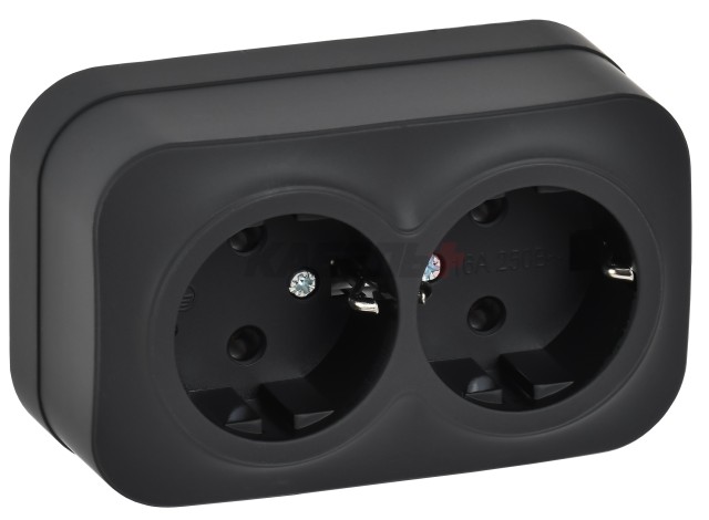 GLORY Розетка 2-местная для открытой установки с заземлением без защитных шторок 16А РС22-3-ХЧм черный матовый IEK