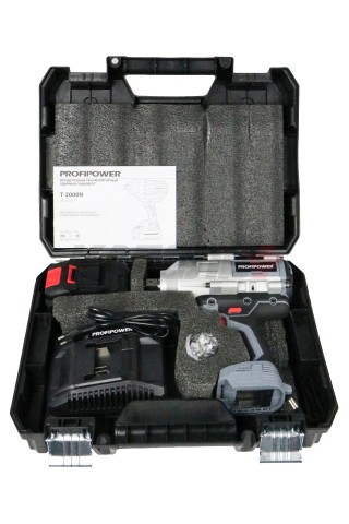 Аккумуляторный гайковерт бесщеточный ударный ProfiPower T-2000N (Li-ion-1шт, 6.0Ач, 2000Нм, адаптер переходника, З/У, в кейсе)