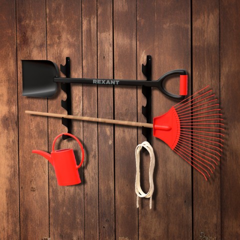 Держатель для хранения садового инвентаря настенный, черный REXANT