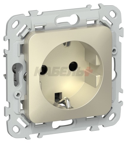 FLITE Розетка с заземлением с защитными шторками безвинтовое крепление 16А РСш11-1-ФлШ шампань IEK