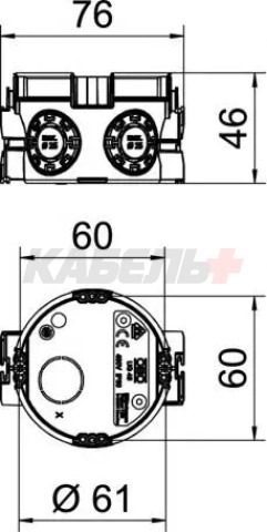 UG 46-GS, Коробка монтажная для твердых стен Ø60мм, Н46mm, 7 вводов, без галогена, с винтами в комплекте