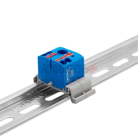 Блок распределительный, зажим push-in, 1 ввод 6 кв.мм, 4 точки подключения 2,5 кв.мм, синий DKC