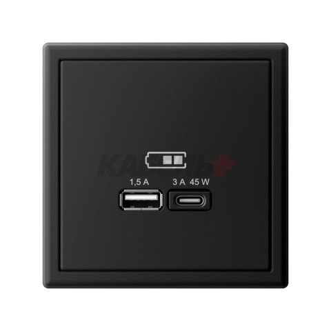 ARTGALLERY USB РОЗЕТКА A + тип-C 45Вт высокоскор.заряд. QC, PD, механизм, КАРБОН