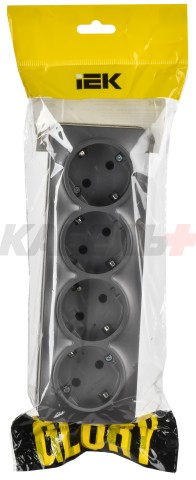 GLORY Розетка 4-местная для открытой установки с заземлением без защитных шторок 16А РС24-3-ХСм сталь матовый IEK